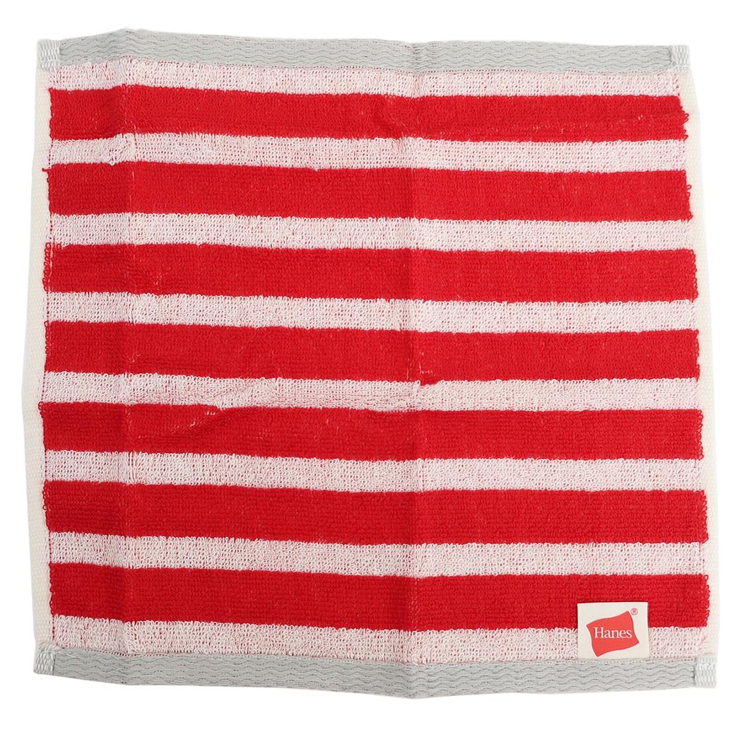 Hanes ヘインズ ミニタオル ジャガードボーダータオルハンカチ レッド ツカモトコーポレーション