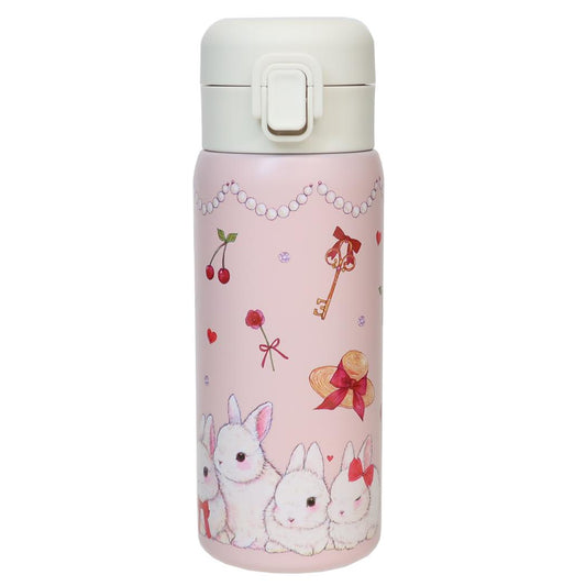 たけいみき 保温保冷水筒 ステンレスワンプッシュボトル350ml うさぎと赤いバレエシューズ 東亜金属 ロック機能 ワンタッチ ガーリーイラスト グッズ シネマコレクション
