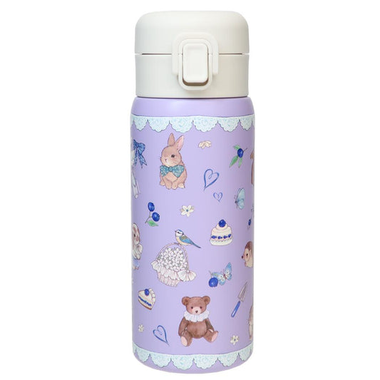 たけいみき 保温保冷水筒 ステンレスワンプッシュボトル350ml ブルーベリーとくまとうさぎ 東亜金属 ロック機能 ワンタッチ ガーリーイラスト グッズ シネマコレクション