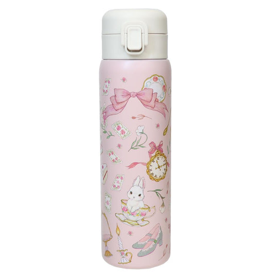 たけいみき 保温保冷水筒 ステンレスワンプッシュボトル480ml うさぎのティーパーティー 東亜金属 ロック機能 ワンタッチ ガーリーイラスト グッズ シネマコレクション