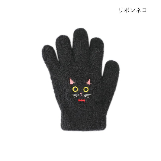 アニマルグッズ 手袋 スマホ手袋 キッズ リボンネコ ねこ トモコーポレーション 防寒用品 子供用手袋 5本指タイプ ウォーマー雑貨 グッズ シネマコレクション