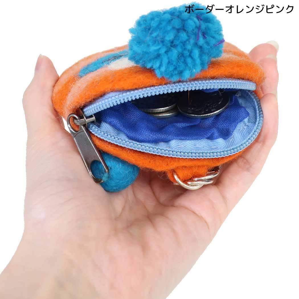 マルチポーチ ネパールフェルト チャームポーチ ビビモン ボーダー オレンジピンク トモコーポレーション