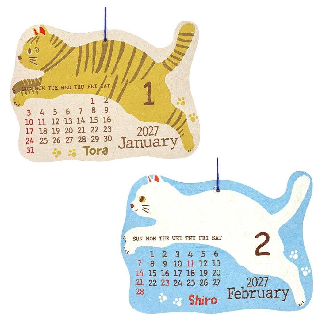 2027Calendar シェイプカレンダー フライングキャット 壁掛けカレンダー2027年 令和9年暦 トモコーポレーション