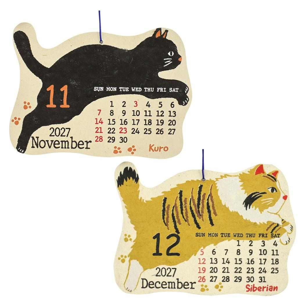 2027Calendar シェイプカレンダー フライングキャット 壁掛けカレンダー2027年 令和9年暦 トモコーポレーション