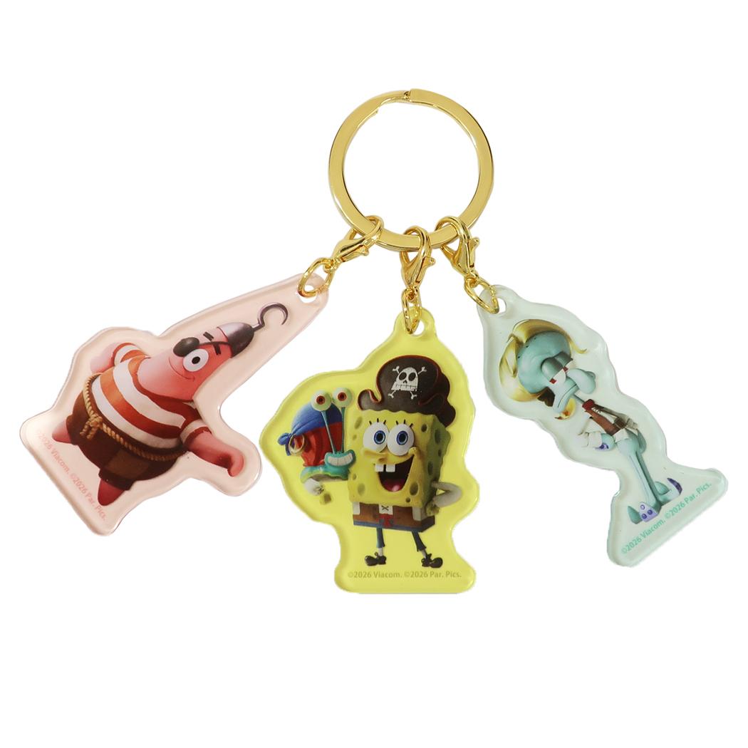 スポンジボブ キーリング 3チャームキーホルダー サーチ フォー スクエアパンツ 3連 アクキー キャラクター グッズ メール便可 シネマコレクション