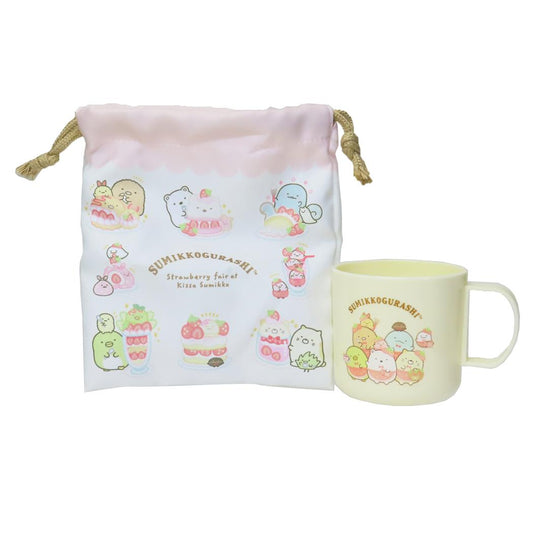すみっコぐらし 巾着袋 プラコップ＆巾着セット 喫茶すみっコでいちごフェア サンエックス ティーズファクトリー 入園準備 幼稚園 小学生 きんちゃくポーチ キャラクター グッズ シネマコレクション