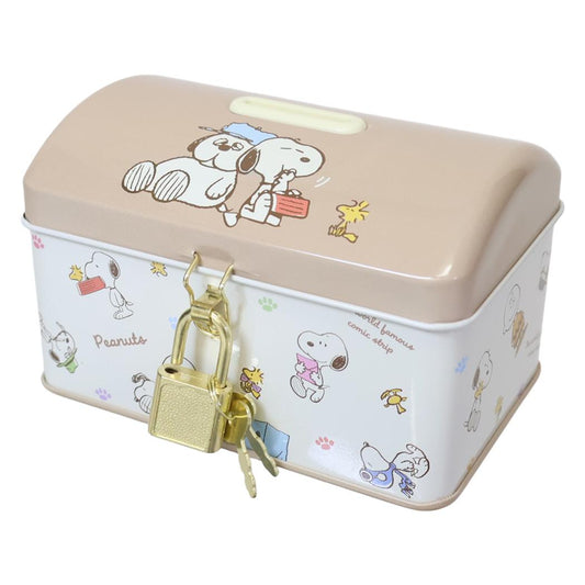 スヌーピー 貯金箱 カギ付き缶バンク ベージュ ピーナッツ ティーズファクトリー プレゼント キャラクター グッズ シネマコレクション