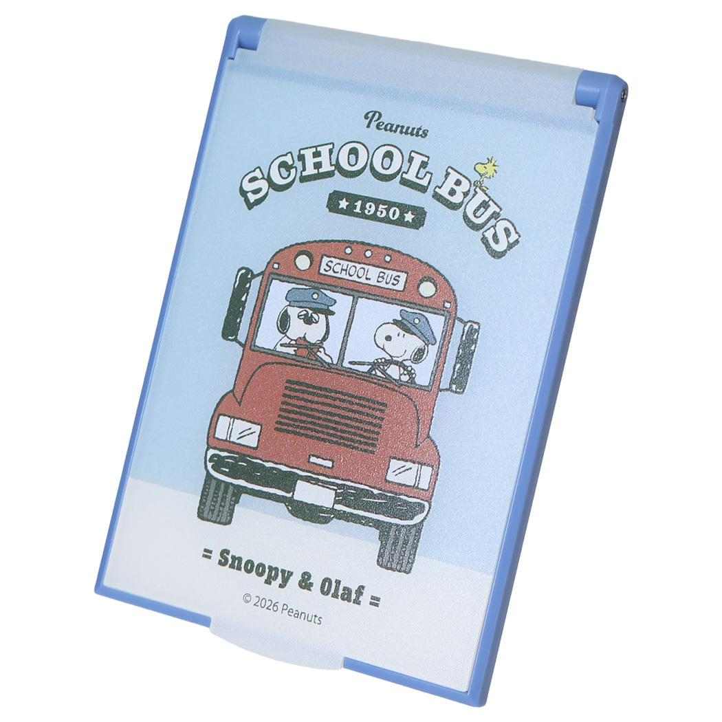 スヌーピー 手鏡 折りたたみコンパクトミラー Preppy style school bus Snoopy＆Olaf ピーナッツ