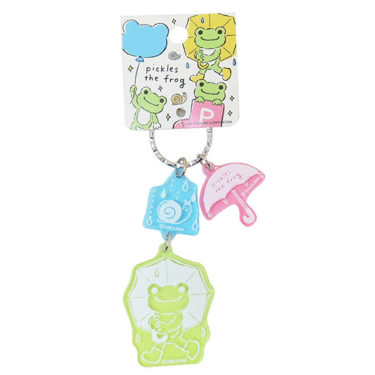 かえるのピクルス キーリング クリアアクリル3連キーホルダー クレヨンタッチ アンブレラ 牛久保工芸社 アクリルキーホルダー アクキー キャラクター グッズ メール便可 シネマコレクション