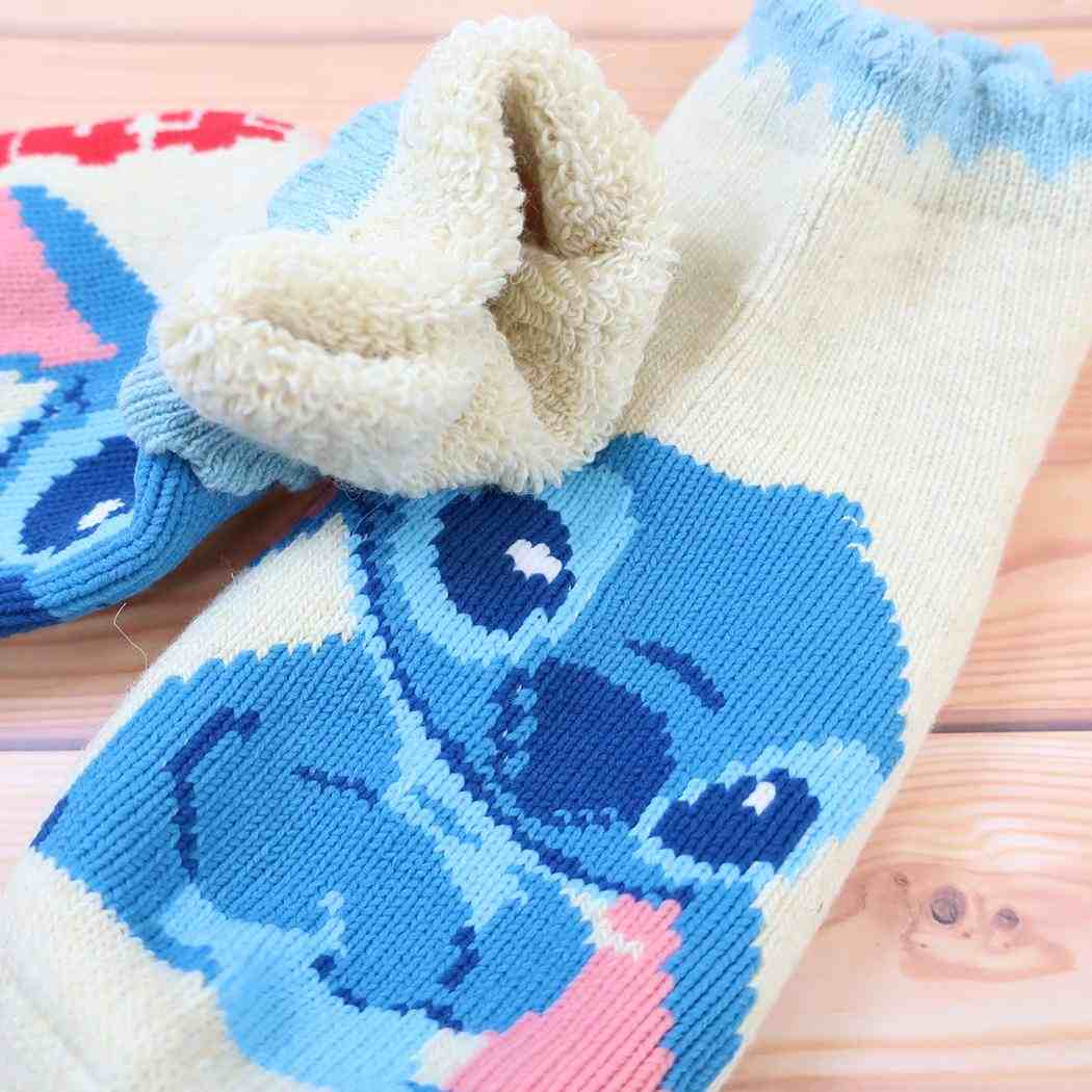 ディズニー レディース 女性用防寒靴下 履くホカロン 10cm丈 総パイル ソックス 23-25cm スティッチ ウイックス