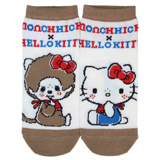 モンチッチxハローキティ 女性用靴下 レディース アンクルソックス ダークブラウン ウイックス