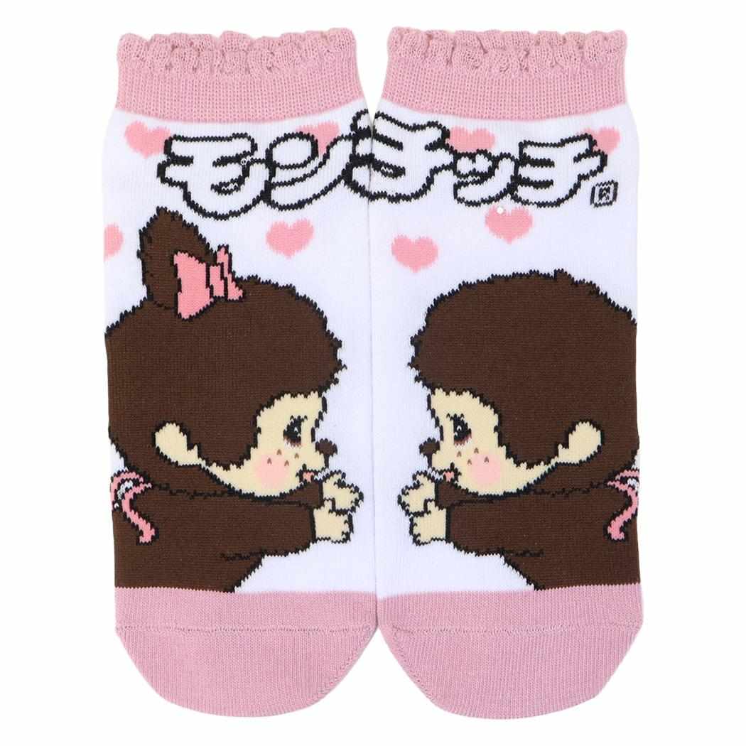 モンチッチ 女性用靴下 アンクル左右異柄 ハート柄 ウイックス