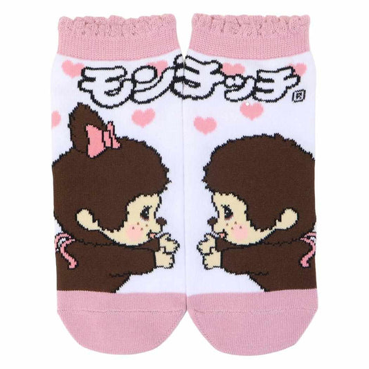 モンチッチ 女性用靴下 アンクル左右異柄 ハート柄 ウイックス
