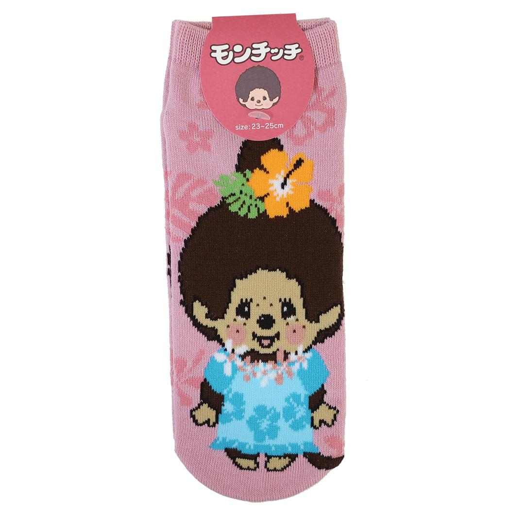 モンチッチ 女性用靴下 レディース アンクルソックス 日焼け ムームー柄 ピンク ウイックス