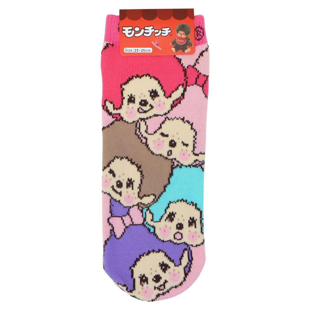 モンチッチ 女性用靴下 フロントアンクル カラフルぎゅう柄 ウイックス