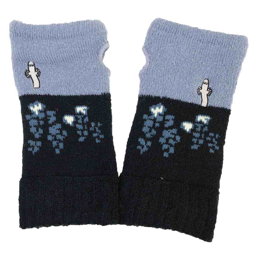 ムーミン アームウォーマー ブドウ ニョロニョロ 刺繍 グローブ ヘアリー 内パイル切替 ブラック 北欧 ウイックス