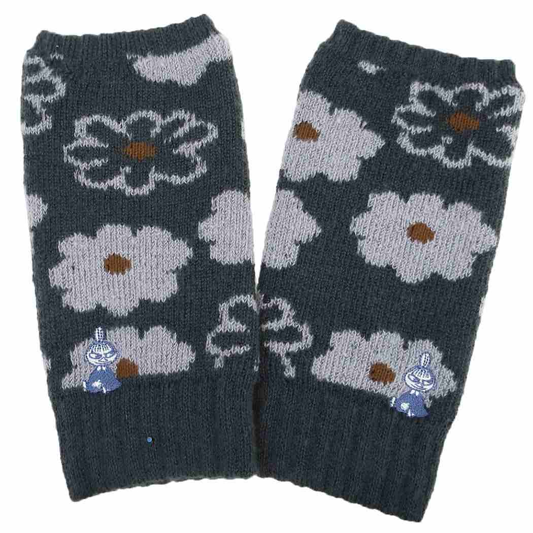 ムーミン アームウォーマー リトルミイ 刺繍 花柄 ふわニット ブラック 北欧 ウイックス