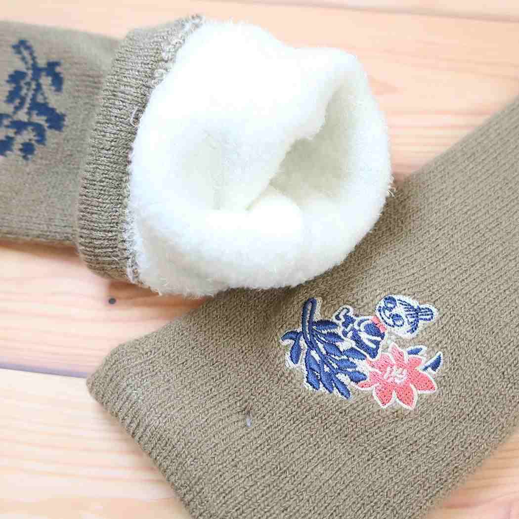 ムーミン レッグウォーマー リトルミイ フラワー 切替 刺繍 内マシュマロ レッグカバー ブラウン 北欧 ウイックス