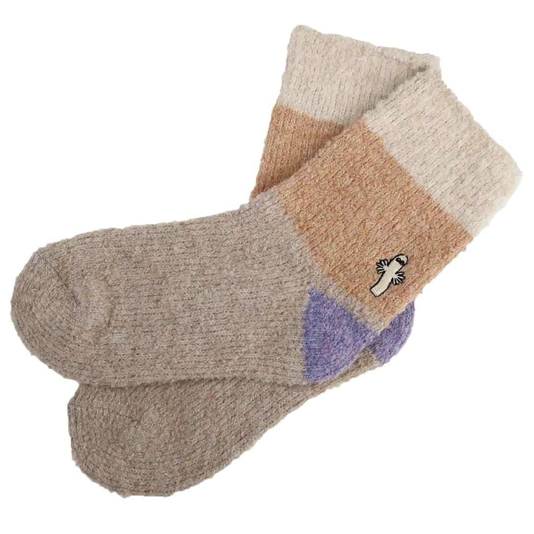 ムーミン ルームソックス ニョロニョロ 刺繍 ホームクルー ブークレ マルチ切替 オフホワイト 北欧 ウイックス