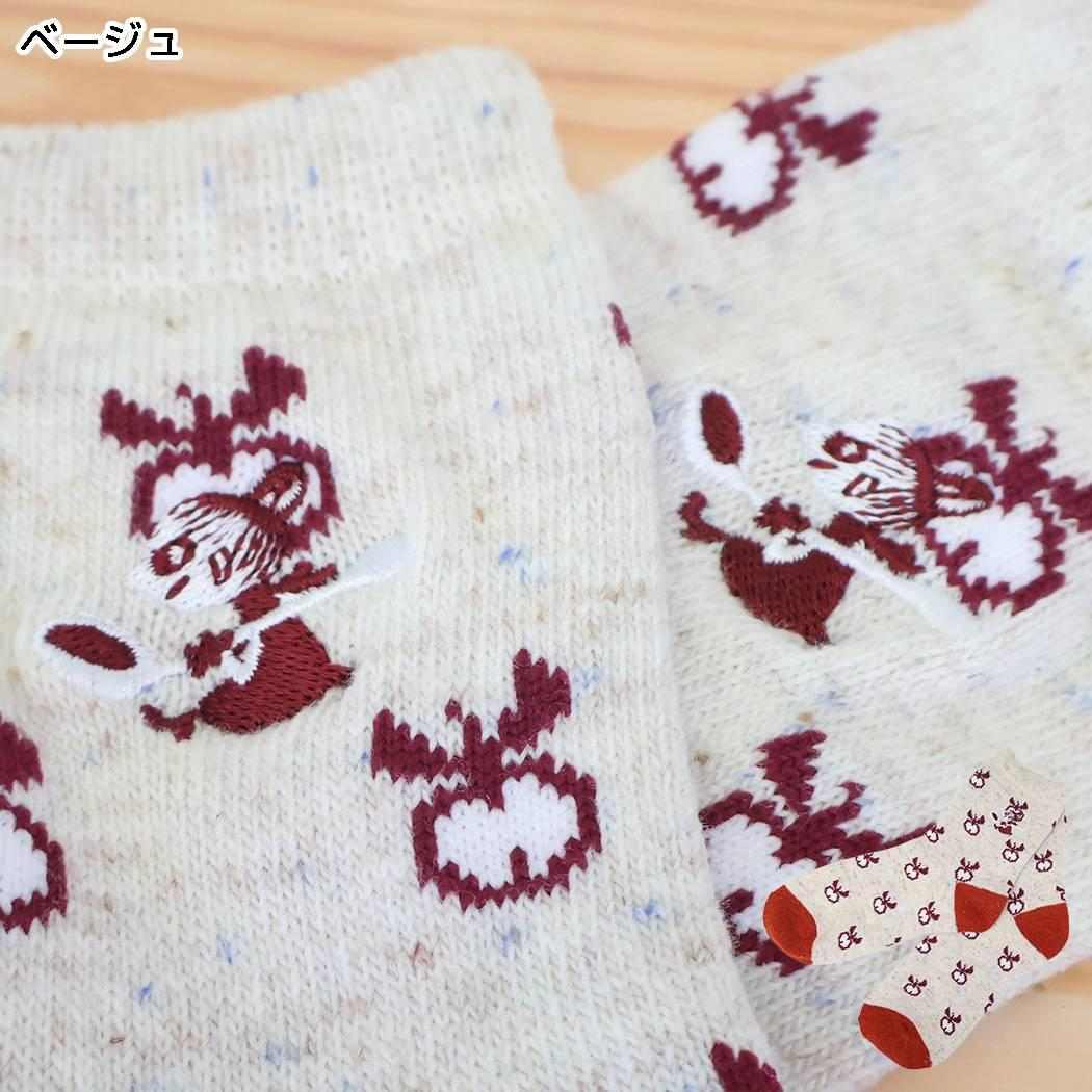 ムーミン 靴下 ロークルー ネップ ソックス フルーツ柄 リトルミイ 刺繍 ベージュ 北欧 ウイックス