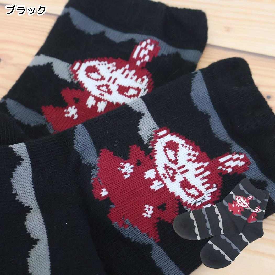 ムーミン 靴下 ロークルー ヤワラカウール ソックス スカラップボーダー リトルミイ ブラック 北欧 ウイックス