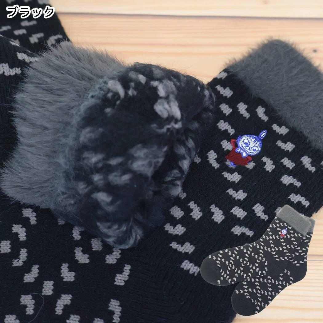 ムーミン 靴下 ホーム ふんわり裏起毛 ソックス 格子 リトルミイ 刺繍 ブラック 北欧 ウイックス