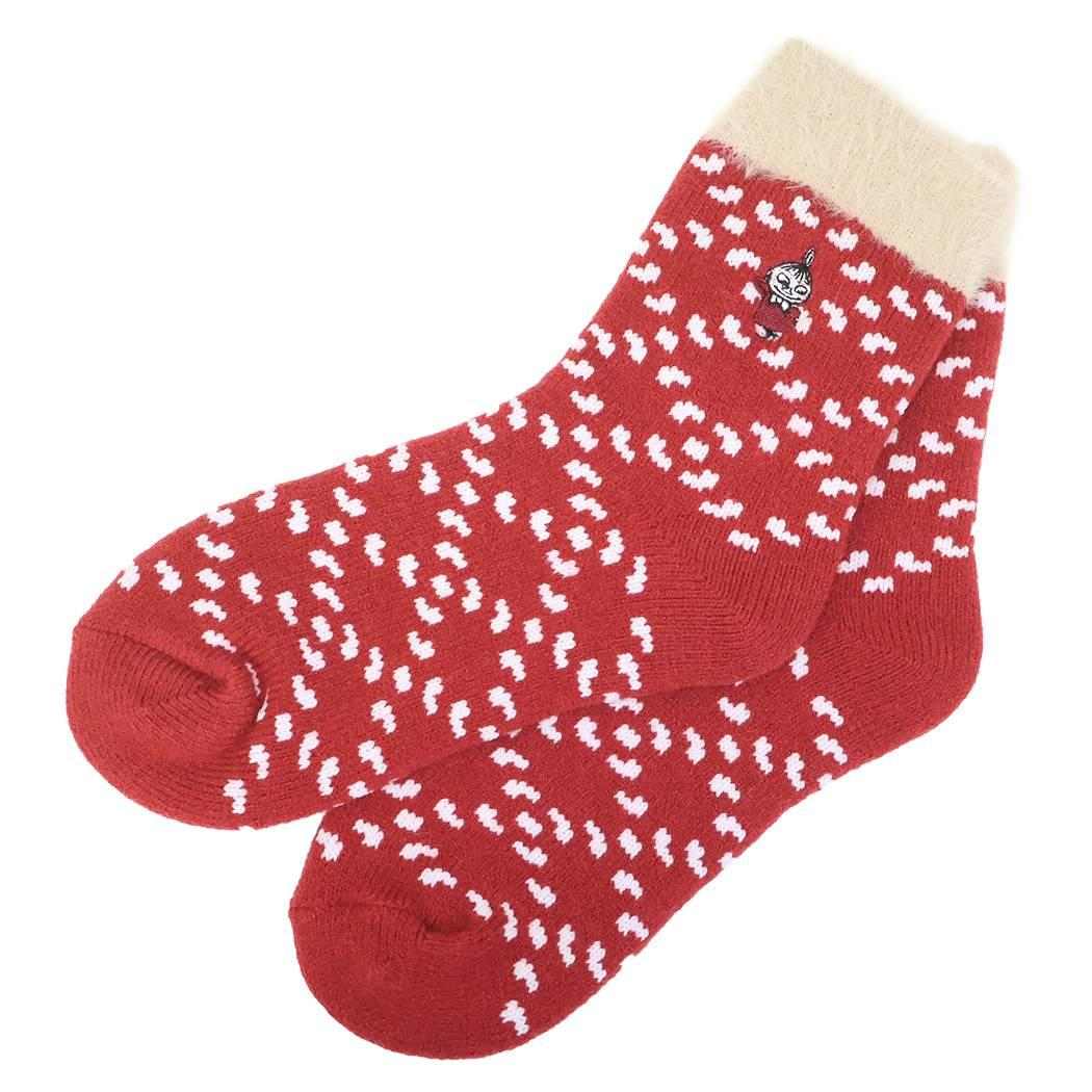 ムーミン 靴下 ホーム ふんわり裏起毛 ソックス 格子 リトルミイ 刺繍 レッド 北欧 ウイックス