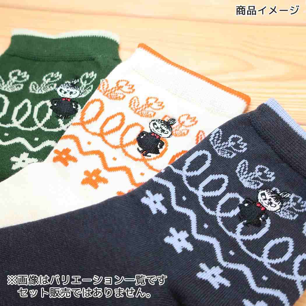 ムーミン 靴下 ノルディック リトルミイ 刺繍 ロークルー 綿100 グリーン 北欧 ウイックス
