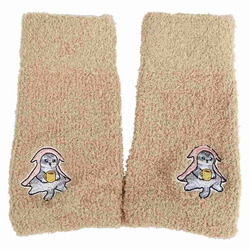 モフサンド アームカバー マシュマロアームウォーマー ゆるにゃん刺繍 ベージュ mofusand ウイックス