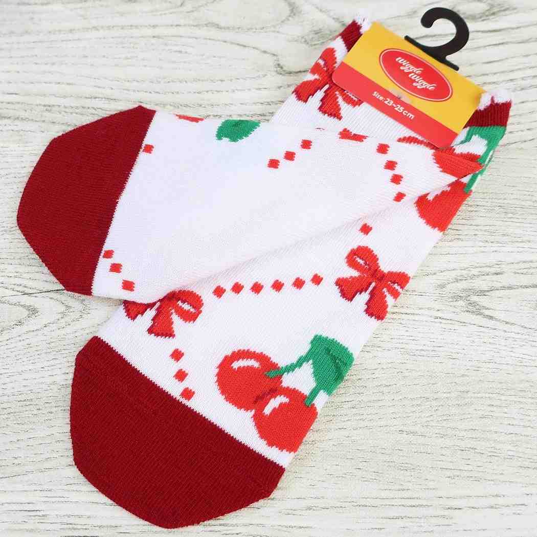 wiggle wiggle ウィグルウィグル レディース 女性用靴下 フロントアンクルソックス 23-25cm Cherry柄 ウイックス
