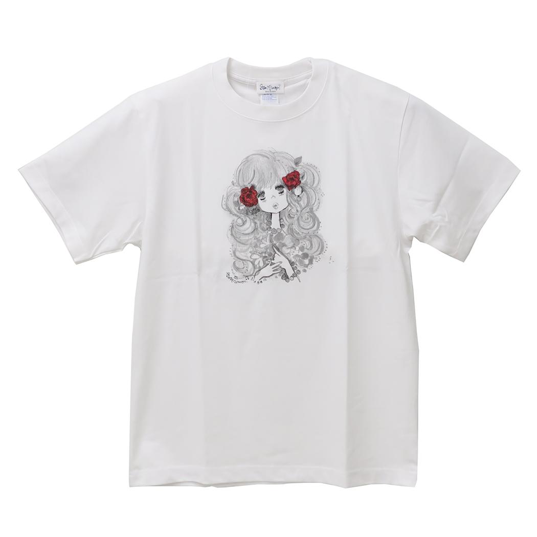 水森亜土 T-SHIRTS ドライクールタッチTシャツ ローズ ホワイト ワタナベ