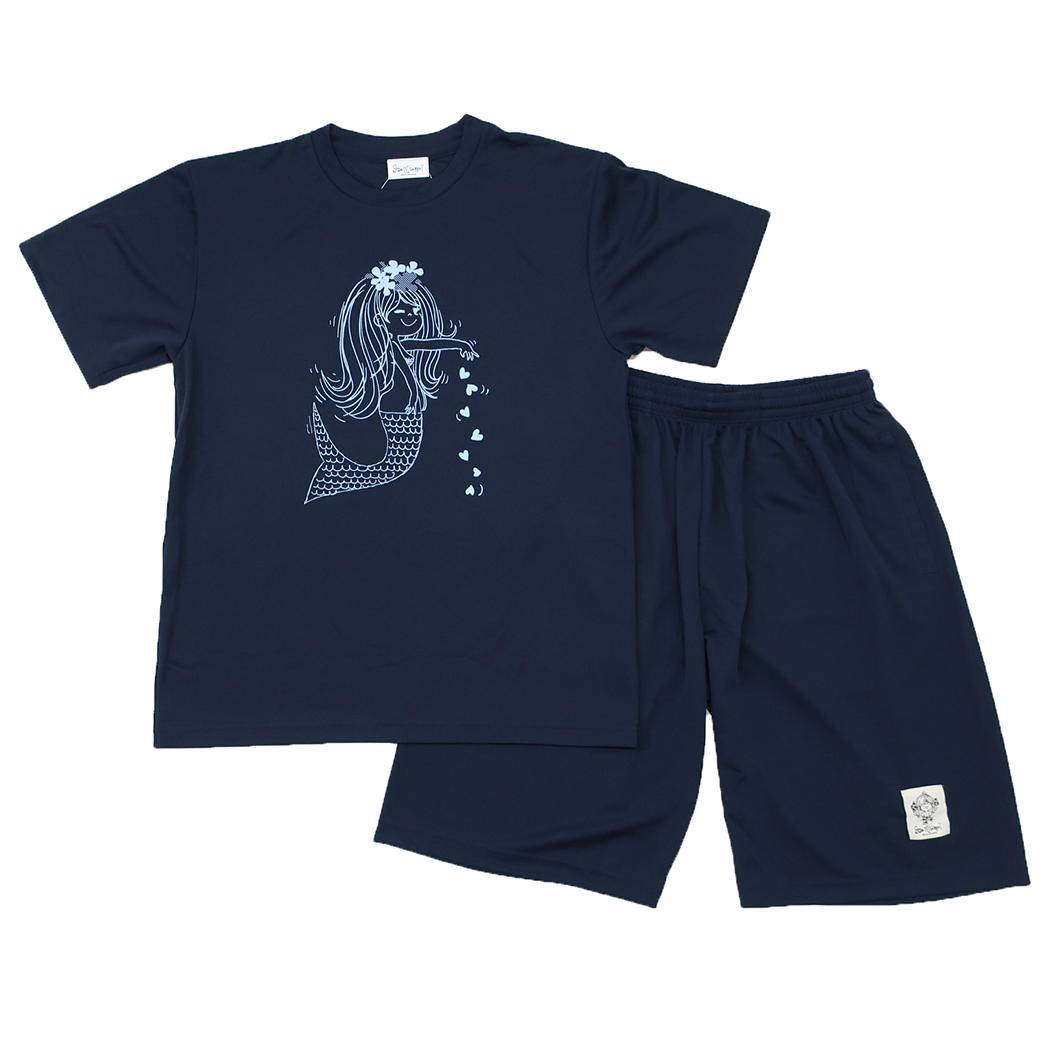 水森亜土 Tシャツ＆ズボン リラックス ドライセットアップ マーメイド ネイビー ワタナベ