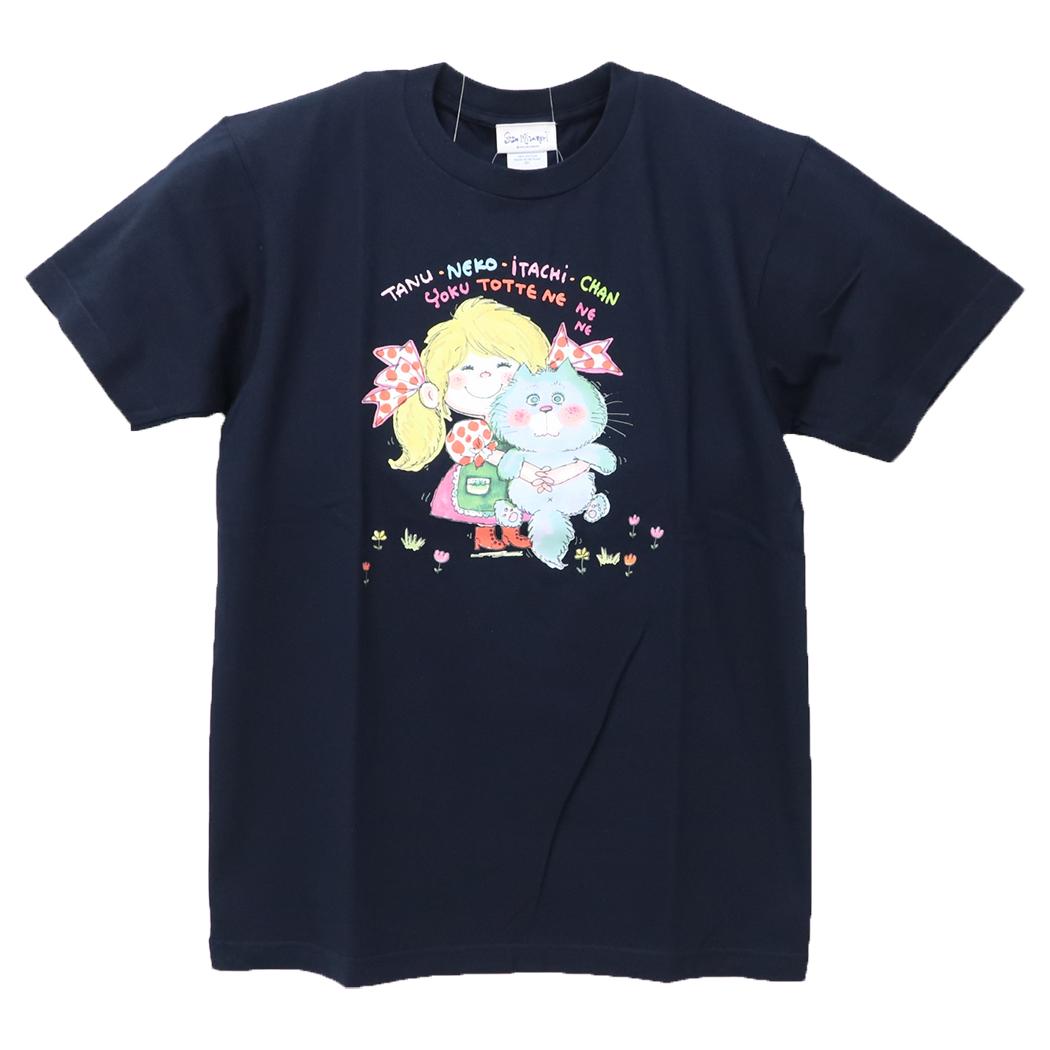 水森亜土 Tシャツ レディース T-SHIRTS ネコ ネイビー ワタナベ
