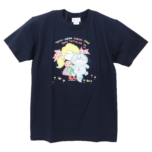 水森亜土 Tシャツ レディース T-SHIRTS ネコ ネイビー ワタナベ