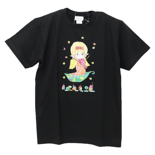水森亜土 Tシャツ レディース T-SHIRTS バイオリン ブラック ワタナベ