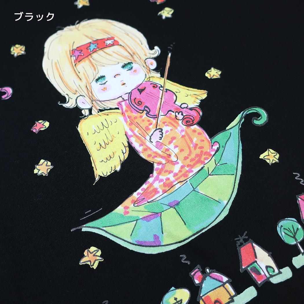 水森亜土 Tシャツ レディース T-SHIRTS バイオリン ブラック ワタナベ