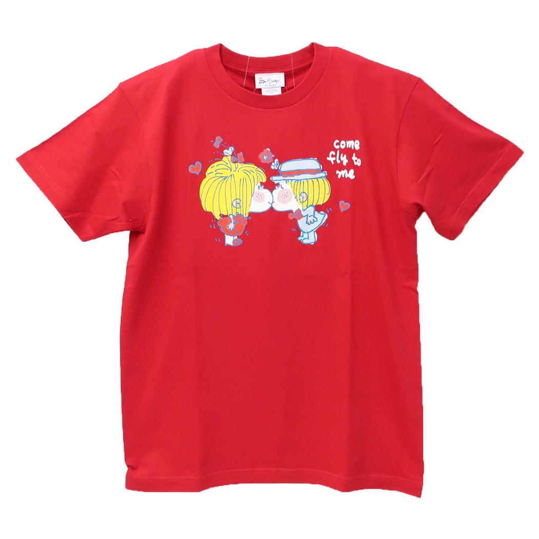 水森亜土 Tシャツ レディース T-SHIRTS キス ガーネットレッド ワタナベ