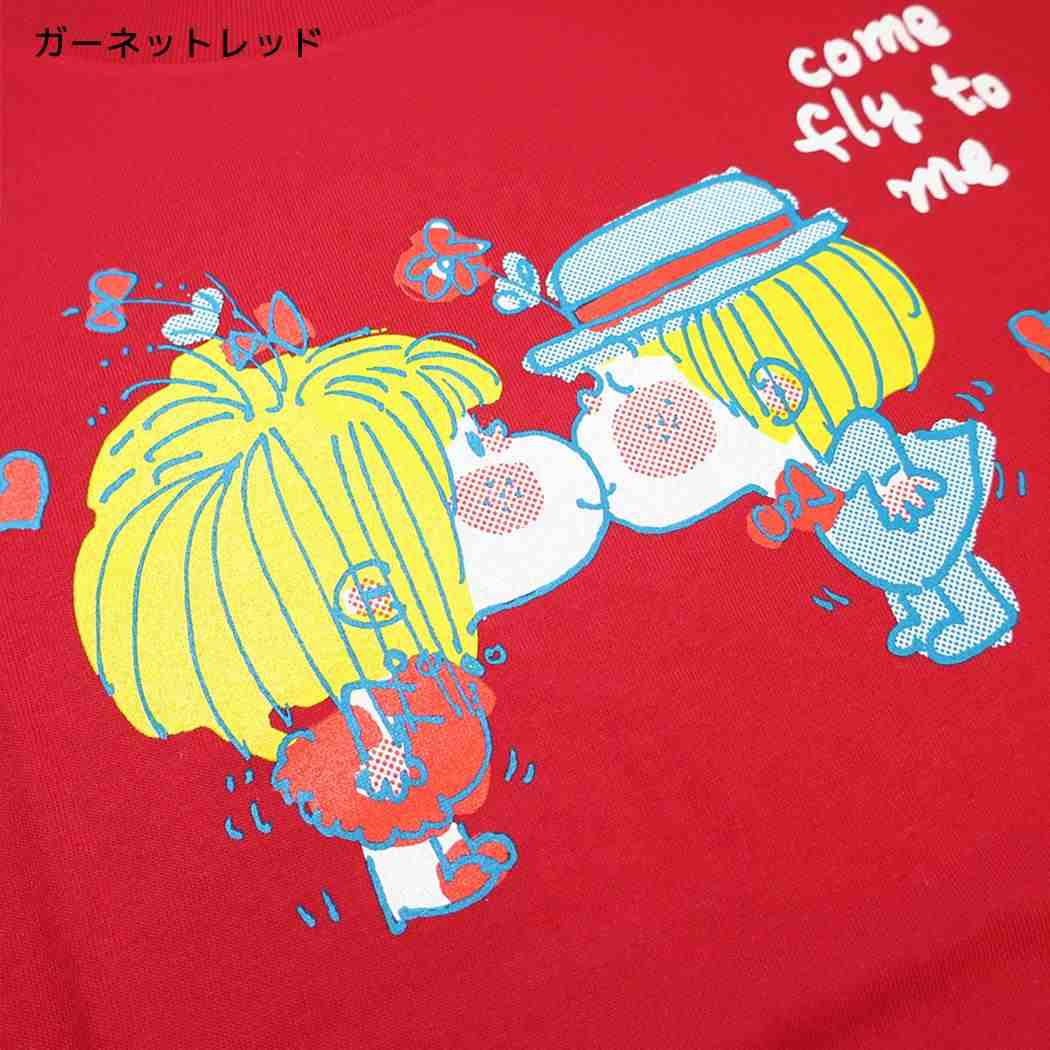水森亜土 Tシャツ レディース T-SHIRTS キス ガーネットレッド ワタナベ
