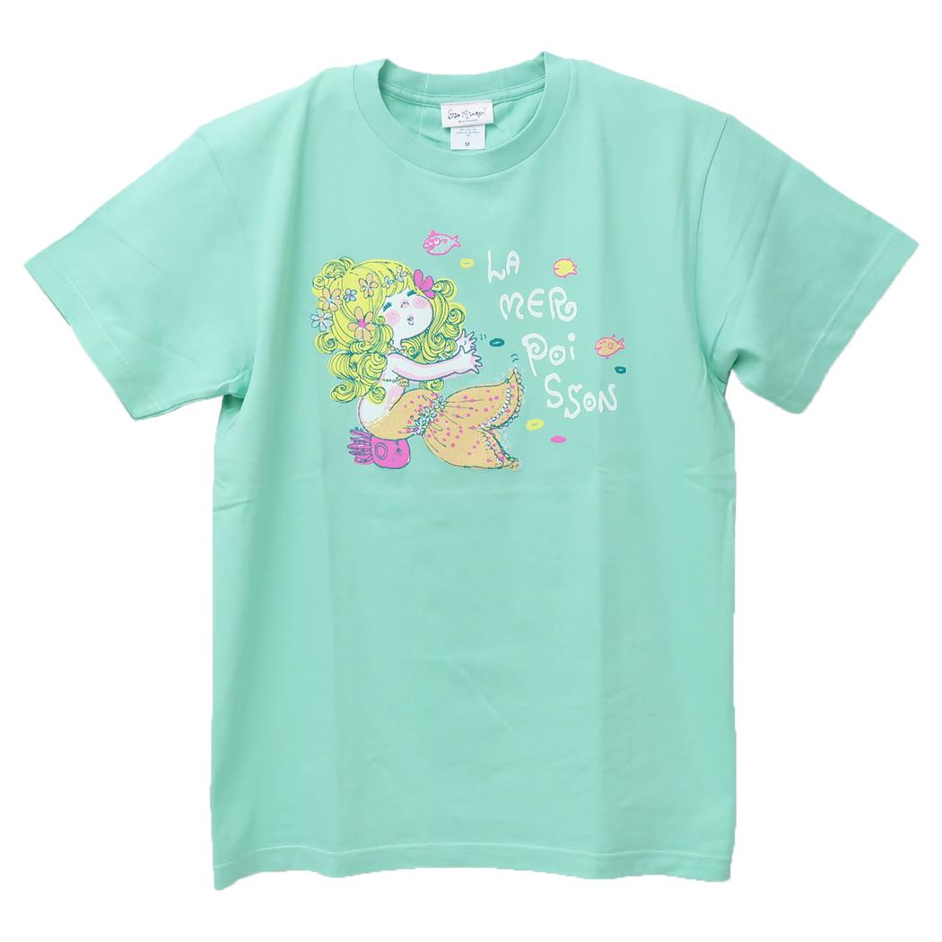 水森亜土 Tシャツ レディース T-SHIRTS ニンギョ アイスグリーン ワタナベ