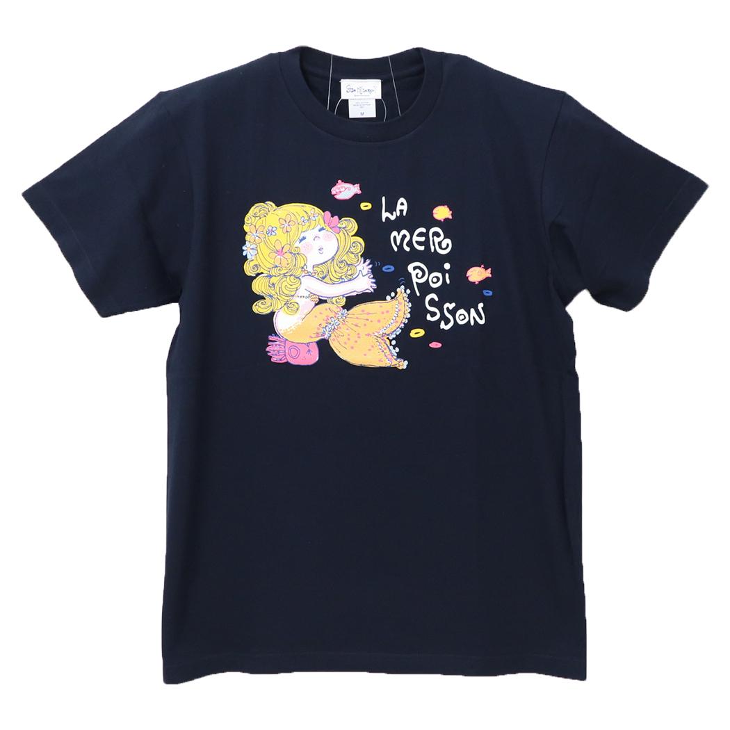 水森亜土 Tシャツ レディース T-SHIRTS ニンギョ ネイビー ワタナベ