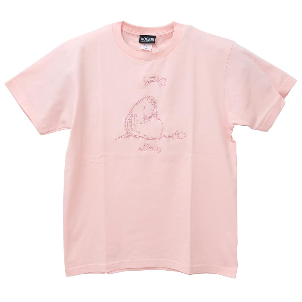 ムーミン T-SHIRTS 刺繍 Tシャツ ニンニ Mサイズ ライトピンク 北欧 ワタナベ