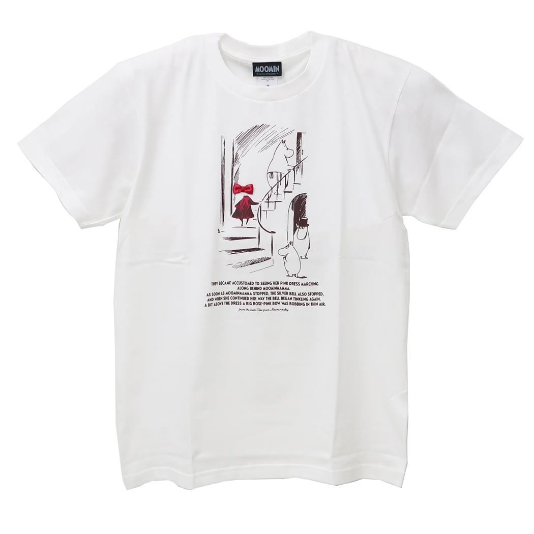 ムーミン T-SHIRTS リボン付き Tシャツ 階段 Mサイズ ホワイト 北欧 ワタナベ