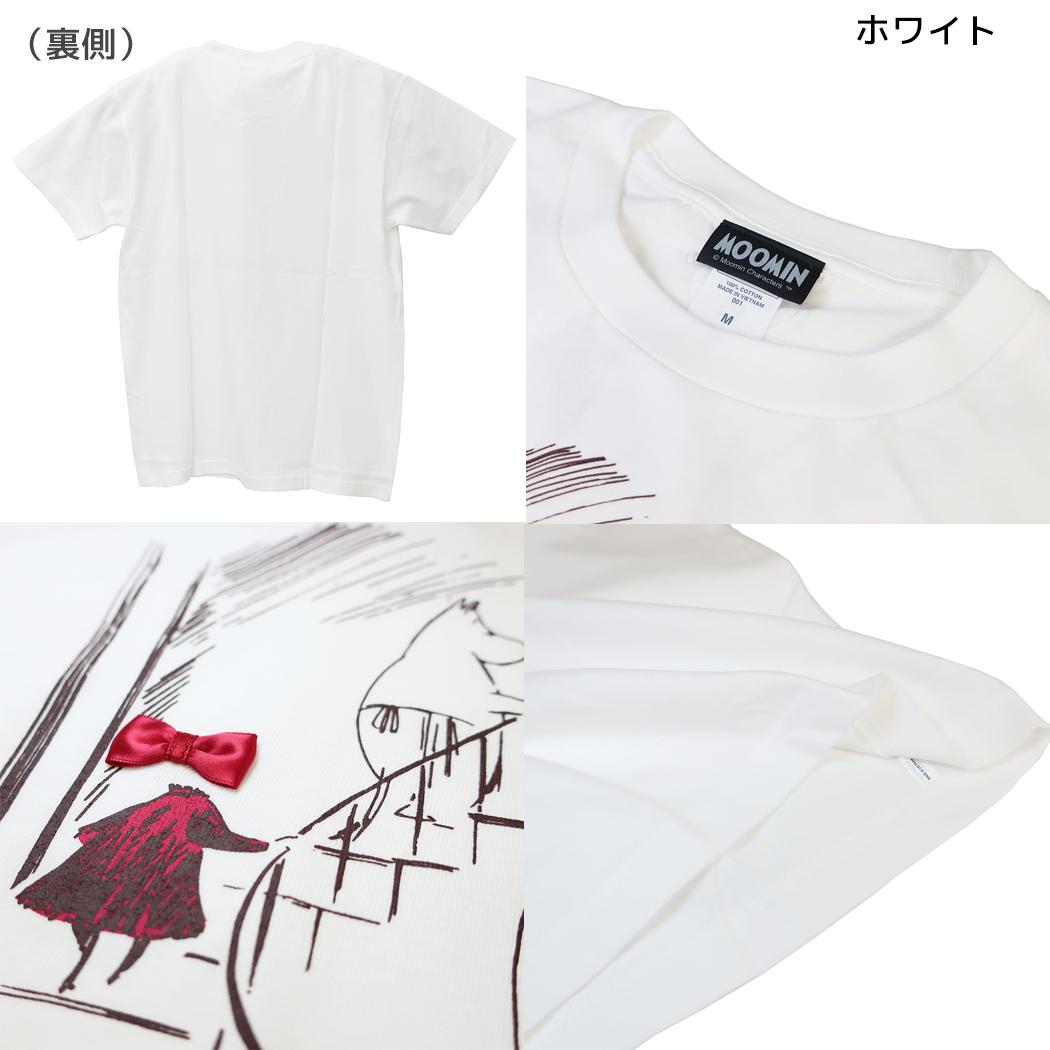 ムーミン T-SHIRTS リボン付き Tシャツ 階段 Mサイズ ホワイト 北欧 ワタナベ