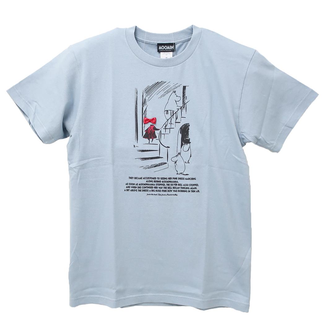 ムーミン T-SHIRTS リボン付き Tシャツ 階段 Mサイズ アシッドブルー 北欧 ワタナベ