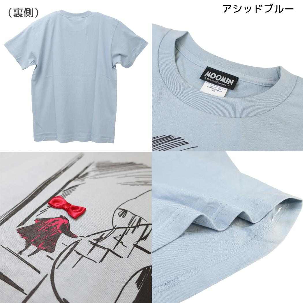 ムーミン T-SHIRTS リボン付き Tシャツ 階段 Mサイズ アシッドブルー 北欧 ワタナベ