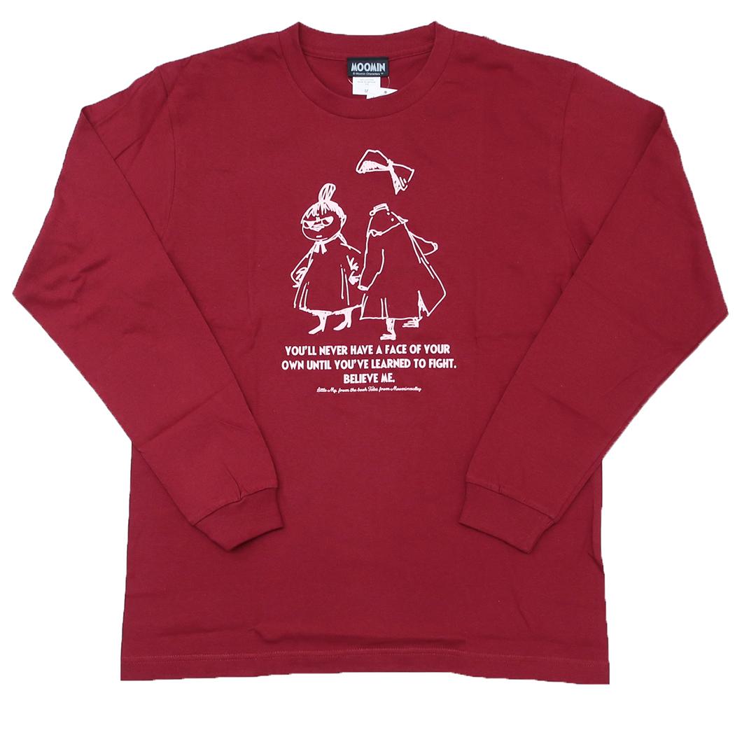 ムーミン T-SHIRTS ロングスリーブ Tシャツ リトルミイ ＆ ニンニ Mサイズ バーガンディー 北欧 ワタナベ