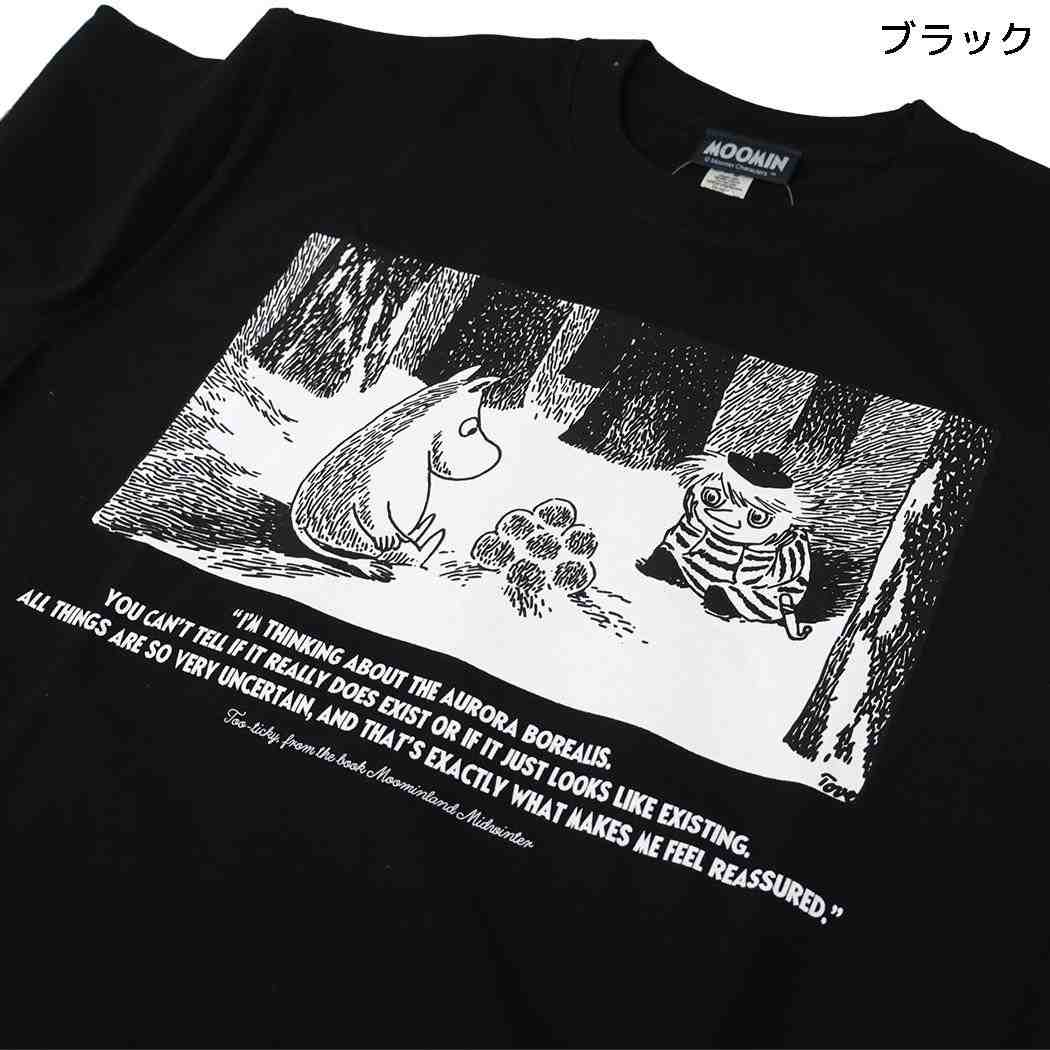 ムーミン T-SHIRTS プレミアムTシャツ 冬 ムーミン＆トゥーティッキ L ブラック 北欧 ワタナベ
