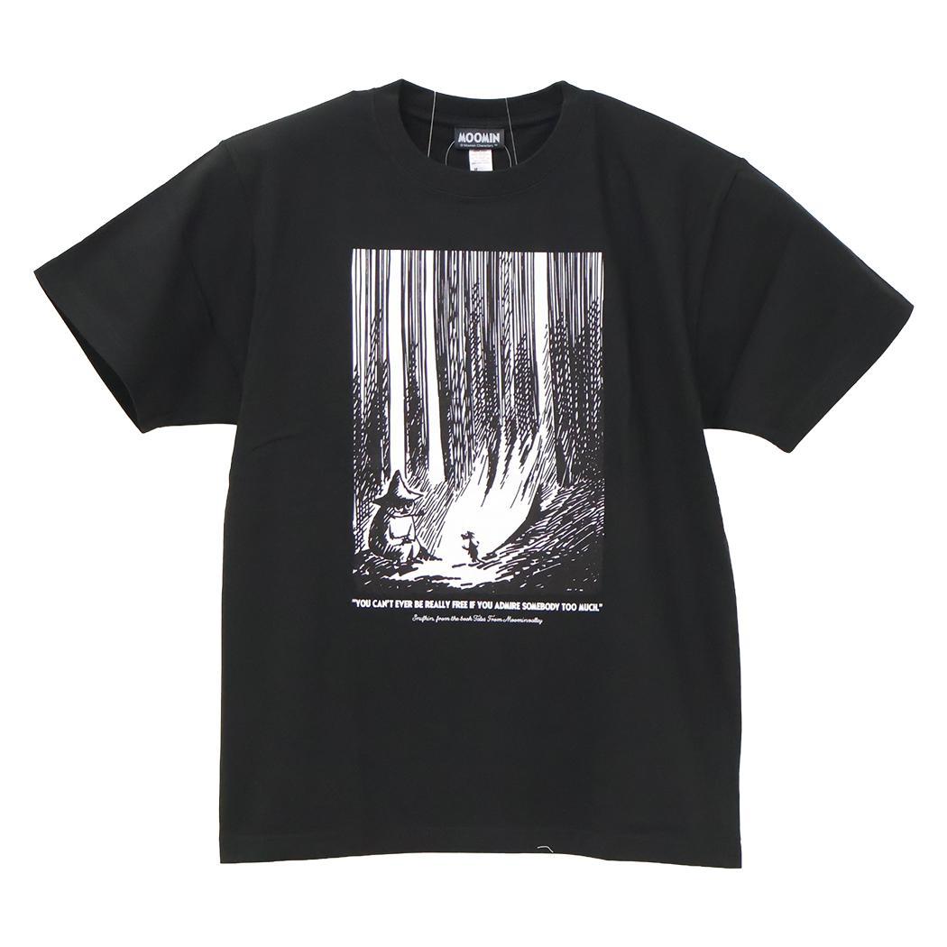ムーミン T-SHIRTS プレミアムTシャツ 仲間たち スナフキン＆ティーティーウー M ブラック 北欧 ワタナベ