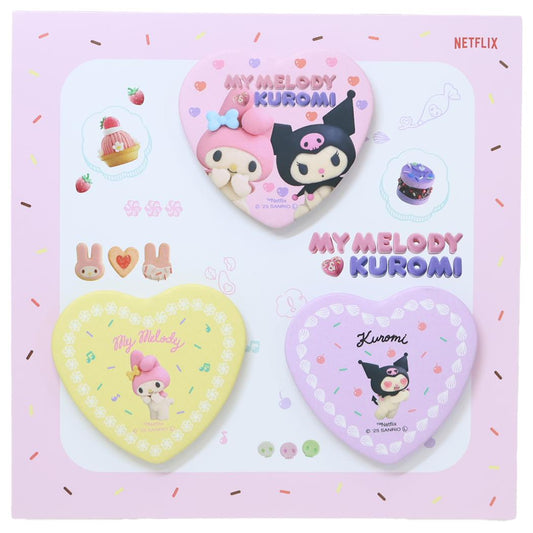 マイメロディ＆クロミ 缶バッジ ハート型カンバッジ3個セット Netflix サンリオ ワタナベ コレクション雑貨 キャラクター グッズ メール便可 シネマコレクション