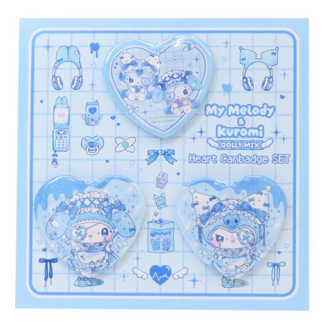 マイメロディ＆クロミ 缶バッジ ハートカンバッジ3個セット DOLLY MIX サンリオ ワタナベ コレクション雑貨 キャラクター グッズ メール便可 シネマコレクション